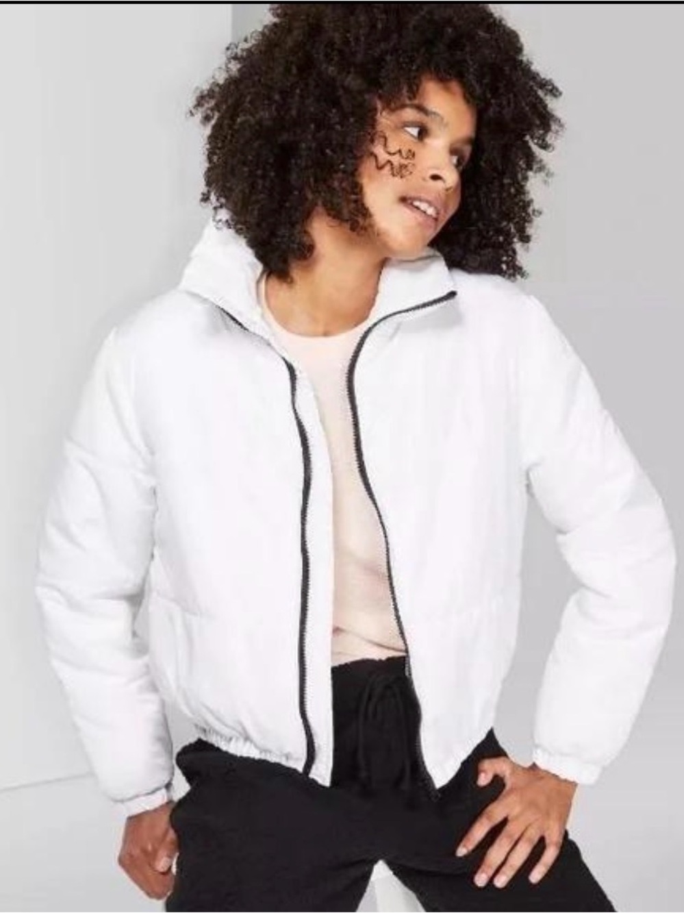 wild fable White Puffer Jacket with High Collar